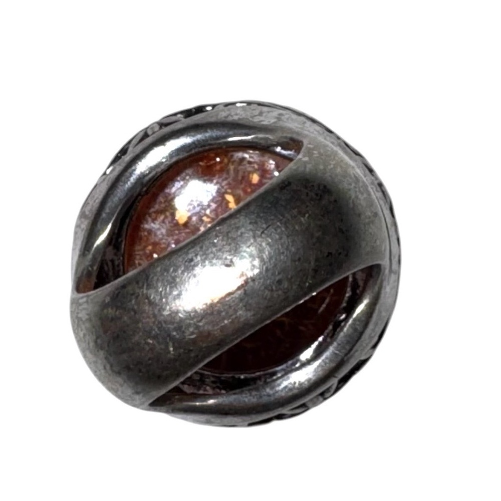 Large Red Rutilated Quartz Ring with Silver Tone Floral Setting - Picture 3 of 7